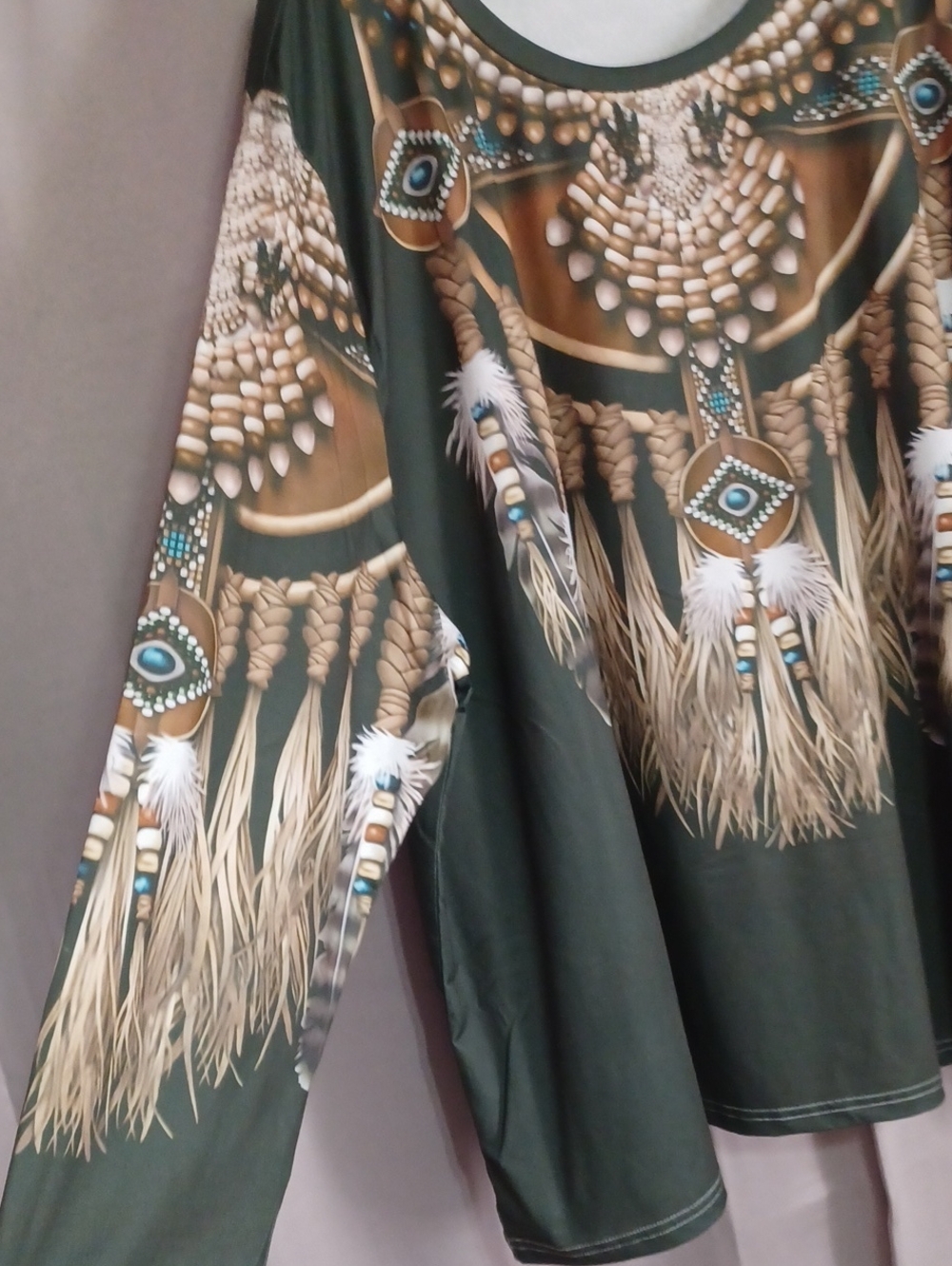 Native American Tribal Style Long Sleeve Crewneck Stretch Knit Graphic Top Plus - Picture 9 of 15